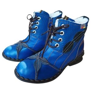 Blue and White Winter Rain Boots with Faux Fur Lining